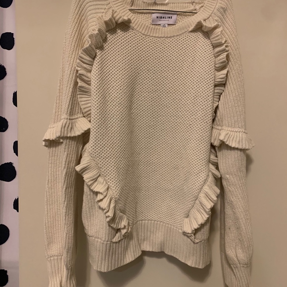 Off-White Knit Sweater with Ruffles - Picture 2 of 4